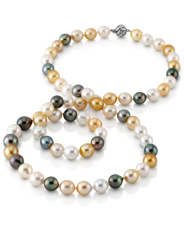 11-13mm Opera Length South Sea Multicolor Oval Pearl Necklace -  AAAA Quality