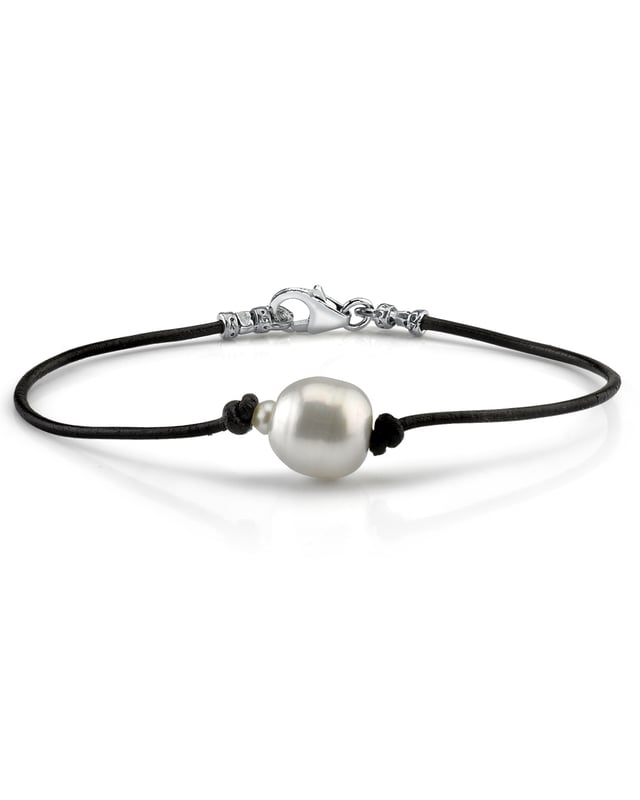 White South Sea Baroque Pearl Leather Bracelet - Various Sizes