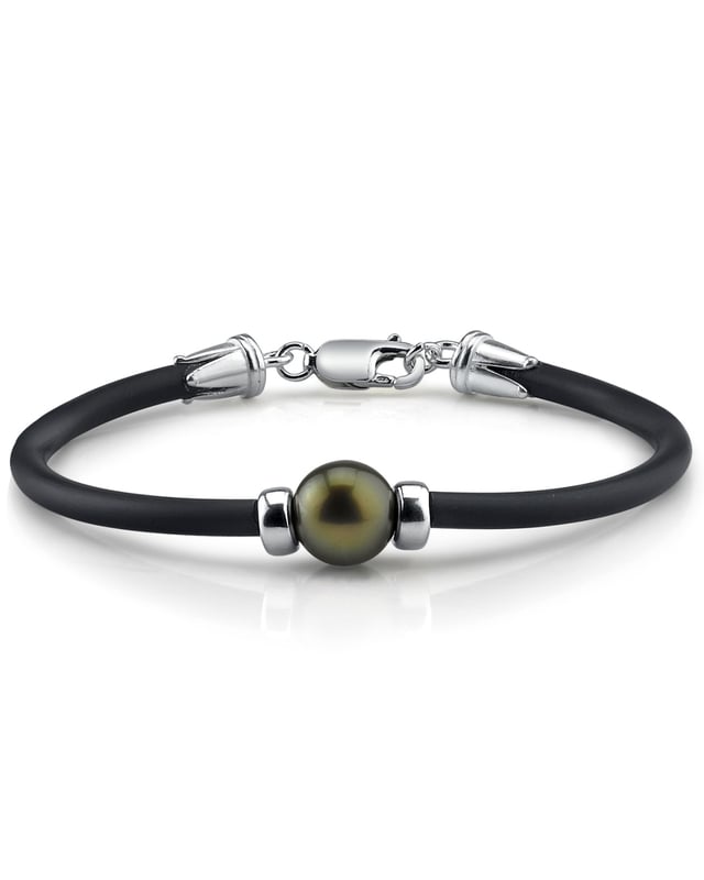 Tahitian Round Pearl Rubber Bracelet for Men