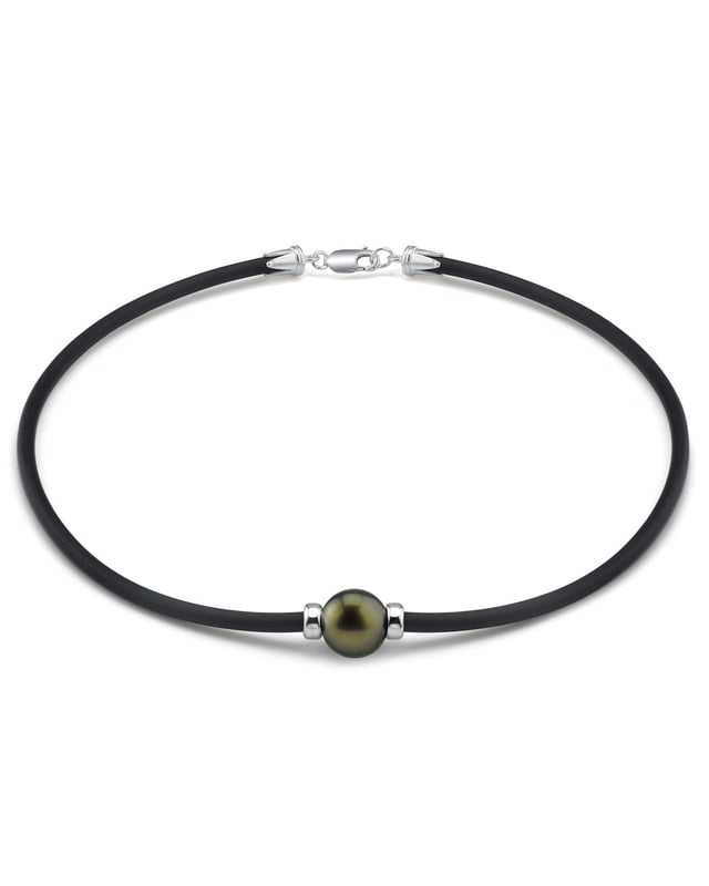 Tahitian Round Pearl Rubber Necklace for Men