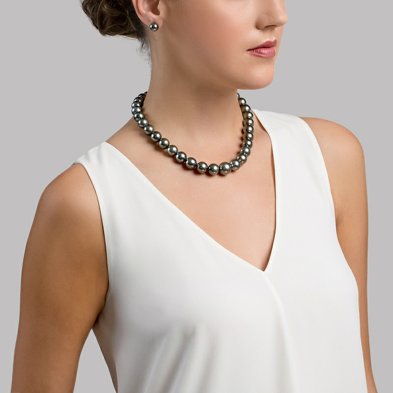 thumbnail image 2 of Rare 11-12mm Natural Tahitian Black Pearl Necklace 14K Yellow Gold, 14-36 Inches 2 of 4