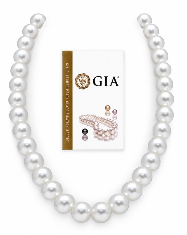 12-14mm White South Sea Round Pearl Necklace AAAA Quality - GIA Certified