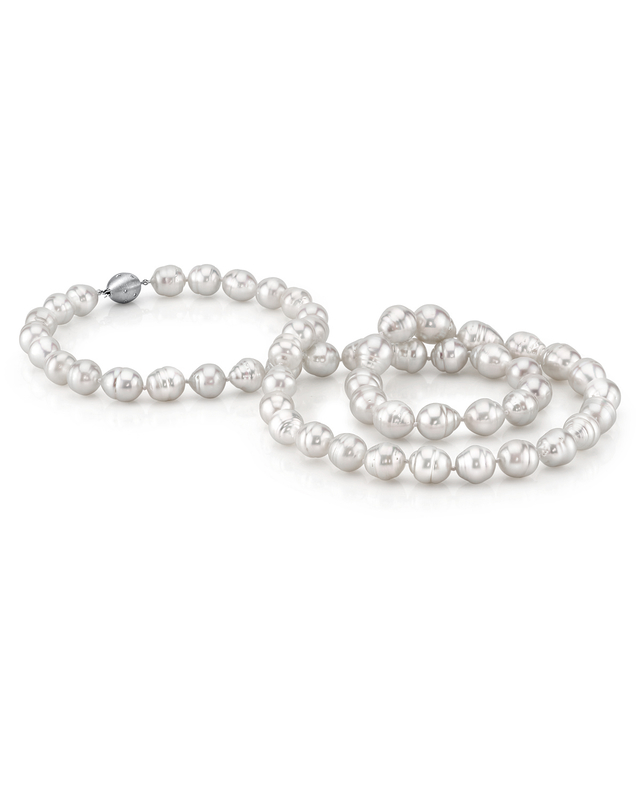 36" Real Natural White South Sea Baroque Pearl Necklace - Silver Plated Ball Chain