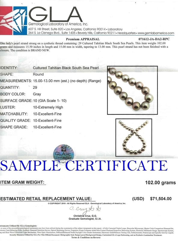 13-14.9mm Tahitian South Sea Pearl Necklace - AAAA Quality - Third Image