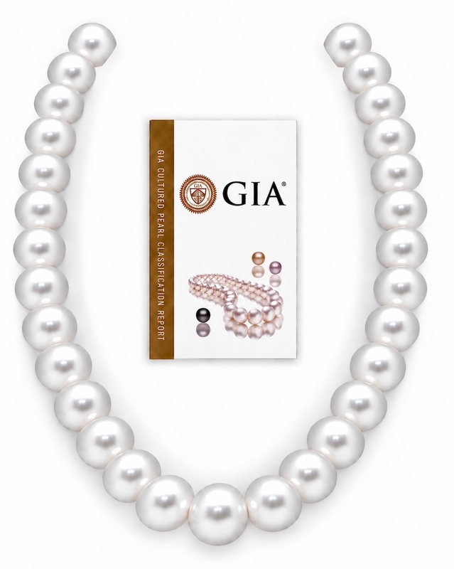 15-18mm Round White South Sea Pearl Necklace - AAAA Quality GIA Certified