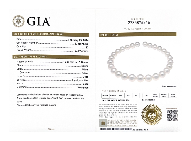 15-18mm Round White South Sea Pearl Necklace - AAAA Quality GIA Certified - Secondary Image