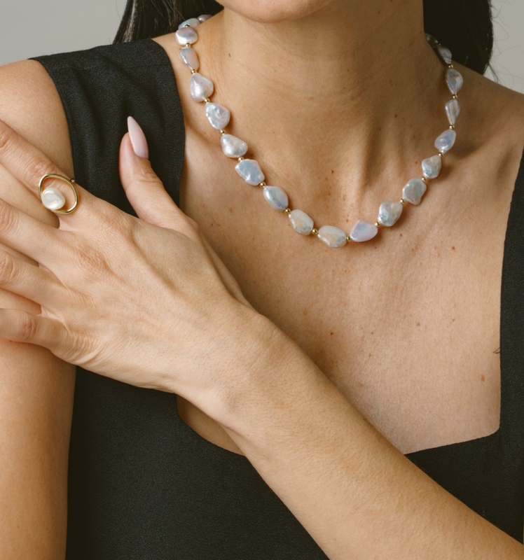 White Freshwater Cultured Keshi Pearl Amara Necklace for Women