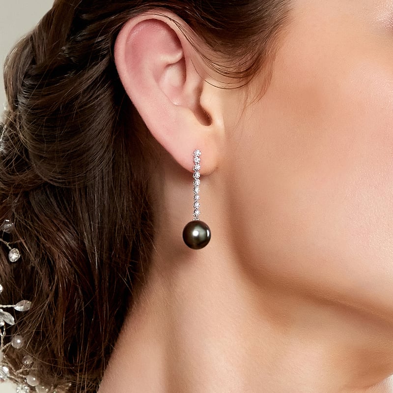 Tahitian South Sea Pearl & Diamond Serena Earrings - Model Image