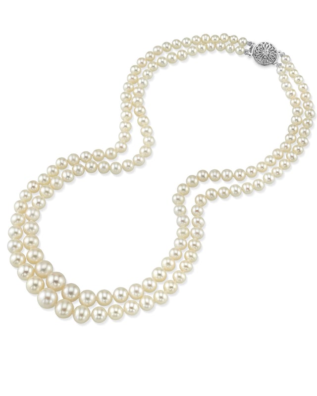4.0-9.0mm White Freshwater Pearl Graduated Double Strand Necklace
