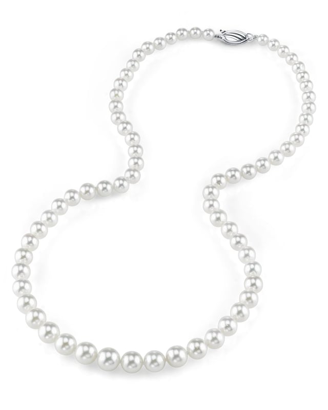AA Quality 18 Princess Length 14K Gold 7.0-7.5mm Japanese Akoya White Cultured Pearl Necklace