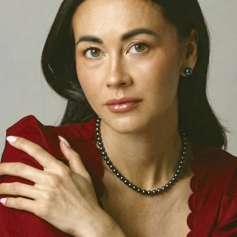 6.0-6.5mm Japanese Akoya Black Pearl Necklace- AA+ Quality - Secondary Image