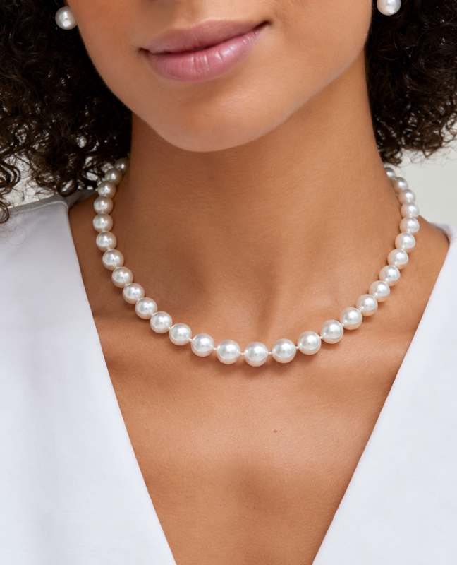 6.0-8.0mm Hanadama Graduated Akoya White Pearl Necklace - Model Image