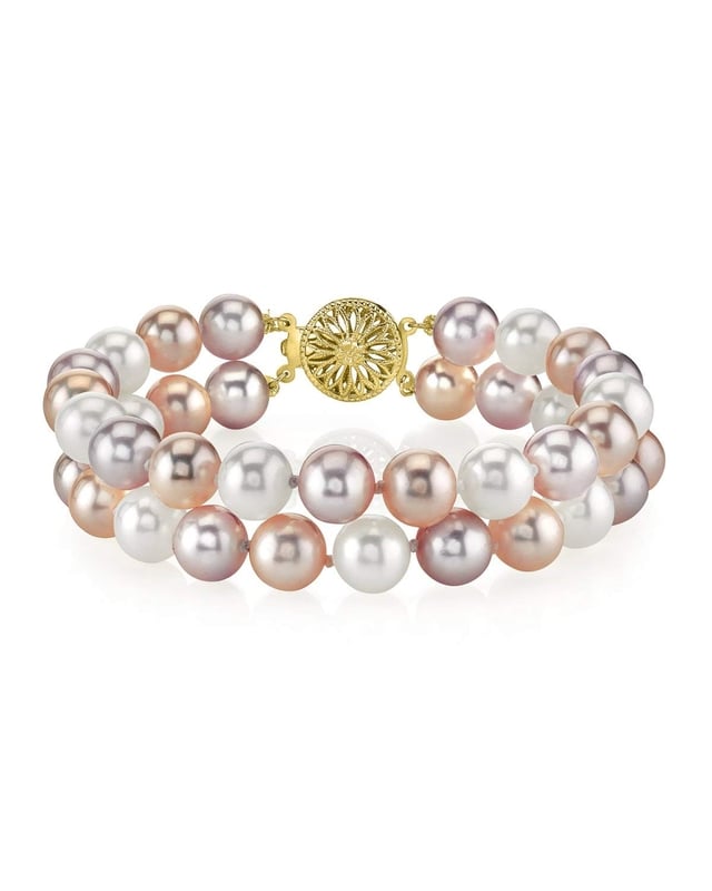 6.5-7mm Multicolor Freshwater Double Pearl Bracelet - AAA Quality - Model Image