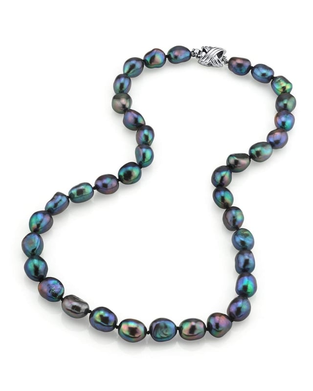 9-10mm Black Freshwater Baroque Pearl Necklace - AAA Quality
