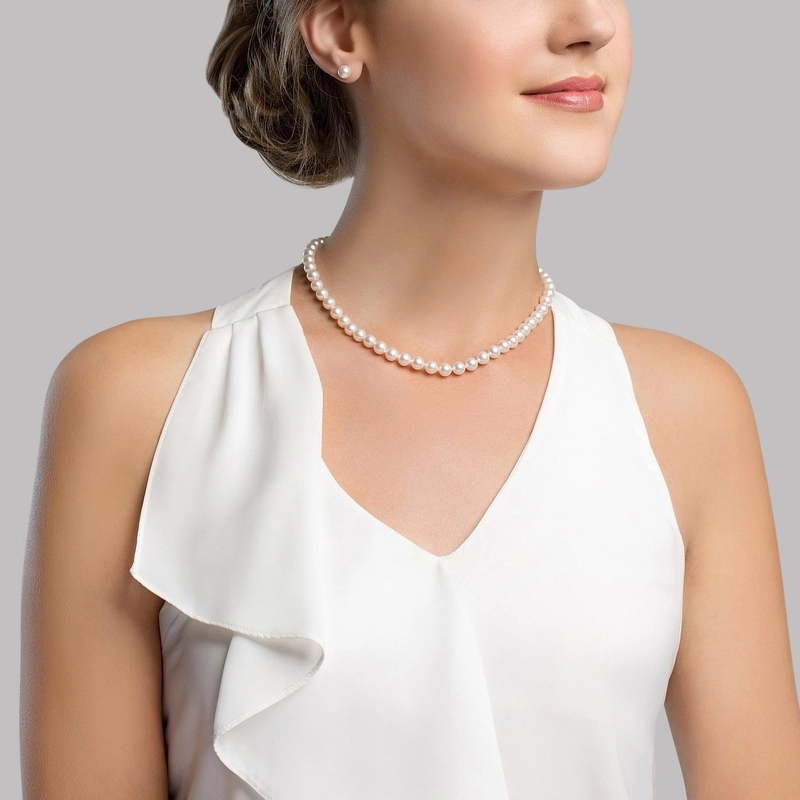 6.0-8.0mm Hanadama Pearl Necklace and Earring Set - Model Image