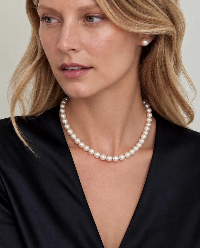 7.0-7.5mm Japanese Akoya White Choker Length Pearl Necklace - AA+ Quality - Secondary Image