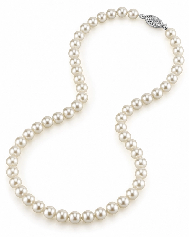 7.0-7.5mm Japanese Akoya White Choker Length Pearl Necklace - AA+ Quality
