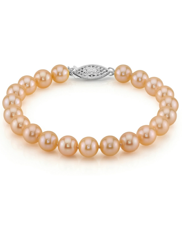7.0-7.5mm Peach Freshwater Pearl Bracelet - AAAA Quality