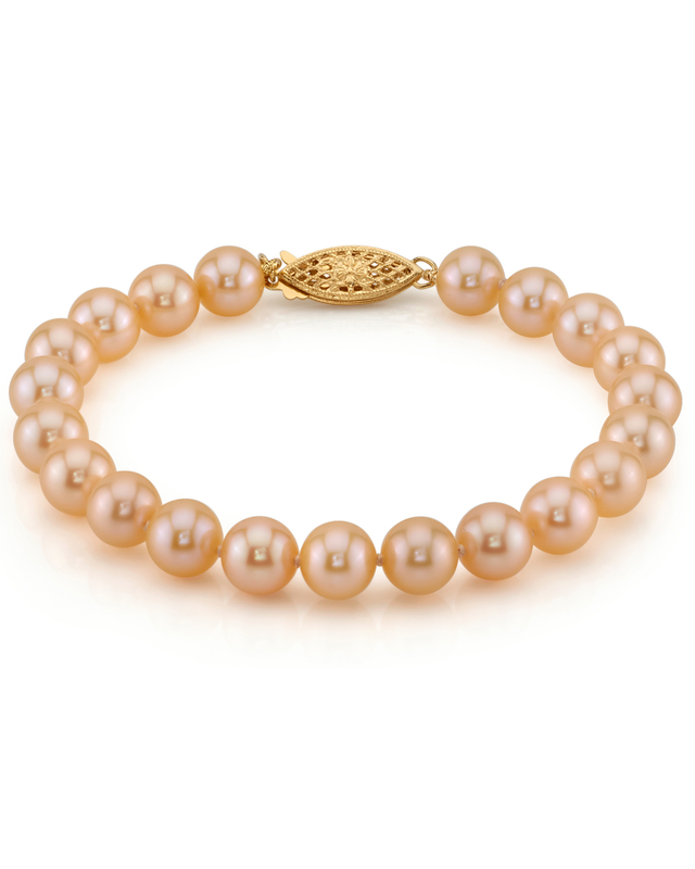7.0-7.5mm Peach Freshwater Pearl Bracelet - AAA Quality - Secondary Image