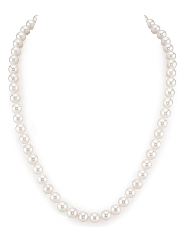 THE PEARL SOURCE 7-8mm AAAA Quality White Freshwater Cultured Pearl Necklace for Women with Magnetic clasp in 20 Matinee Length