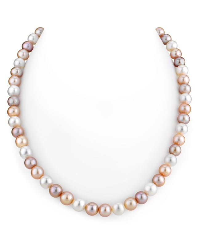 mauve-peach-white multi color freshwater pearl necklace