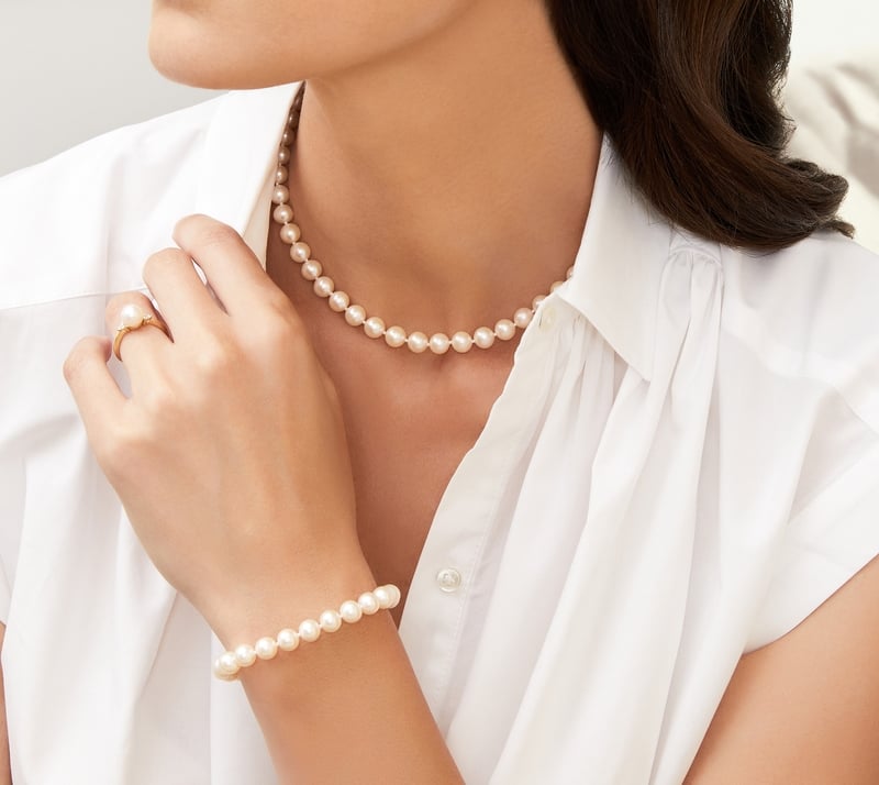 White Shell Pearl Necklace with Magnetic Clasp - Magnetic Chains - Magnets  - Jewelry