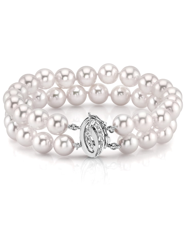 9.0-9.5mm Hanadama Akoya White Pearl Double Bracelet