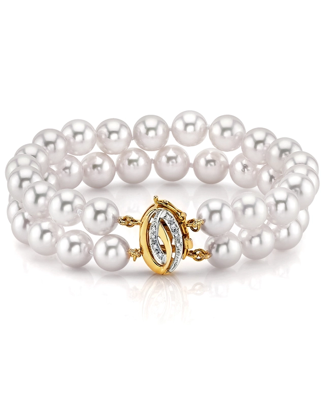 9.0-9.5mm Hanadama Akoya White Pearl Double Bracelet - Model Image