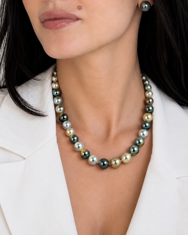 8-10mm Tahitian South Sea Multicolor Pearl Necklace - Model Image