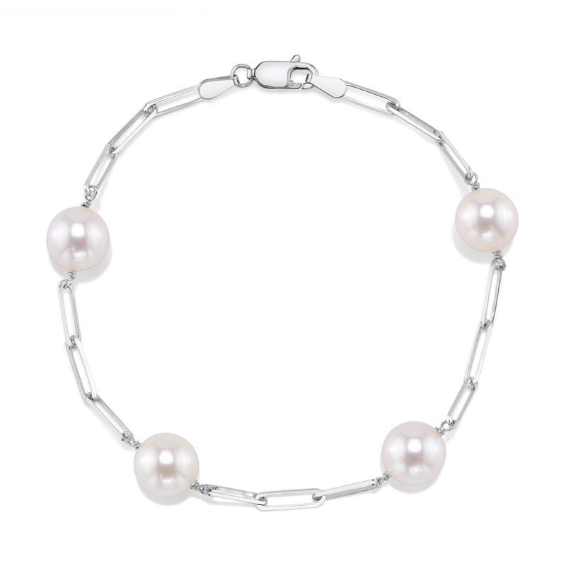 14K Gold Japanese Akoya Pearl & Chain Link Bracelet