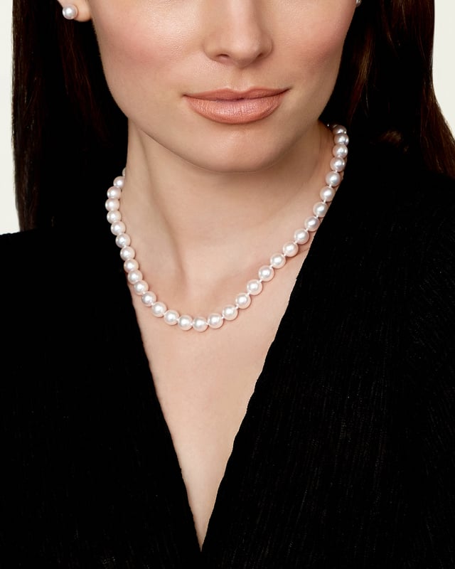 8.5-9.0mm Japanese Akoya White Pearl Necklace- AA+ Quality - Model Image