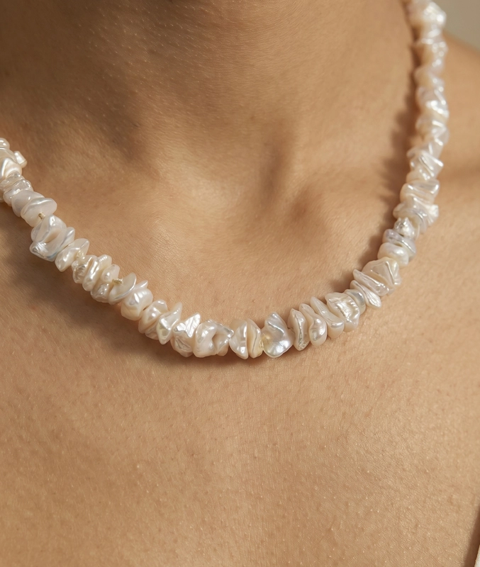 8.0-8.5mm White Freshwater Keshi Pearl Necklace - Secondary Image