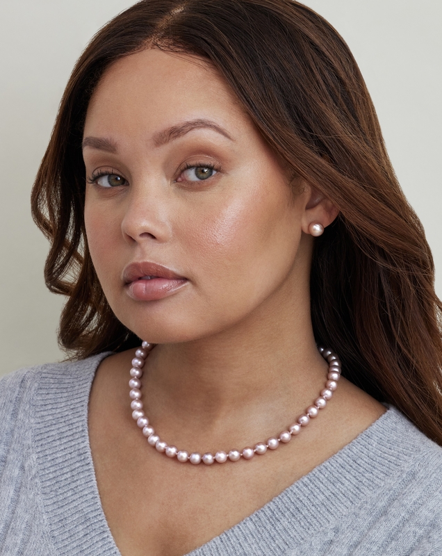 8.0-8.5mm Pink Freshwater Pearl Necklace - AAAA Quality - Secondary Image