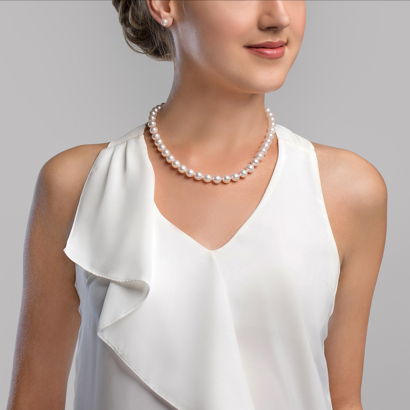 8.5-9.5mm White Freshwater Choker Length Pearl Necklace - AAAA Quality - Secondary Image
