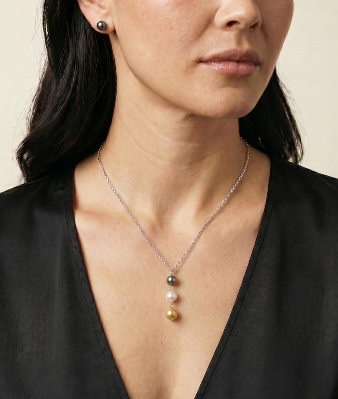 South Sea Multicolor Pearl Triple Drop Pearl Pendant