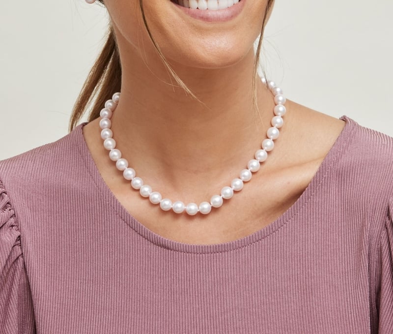 9.0-9.5mm Japanese Akoya White Pearl Necklace- AAA Quality - Model Image