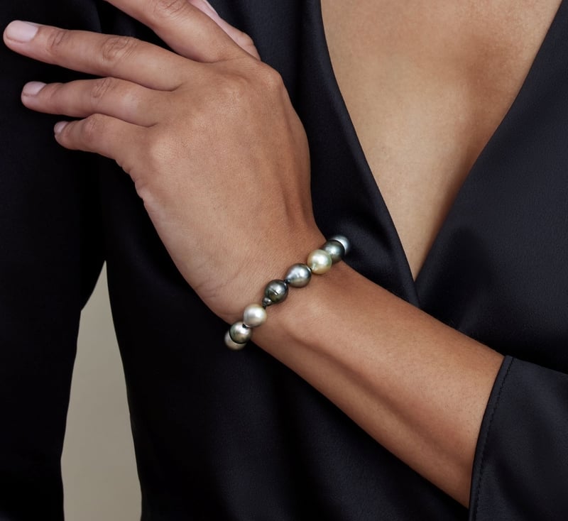 9 10mm Tahitian South Sea Multicolor Drop Shape Pearl Bracelet AAAA Quality