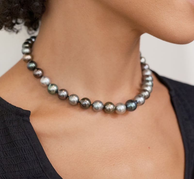 9-11mm Tahitian South Sea Multicolor Pearl Necklace - AAAA Quality - Model Image