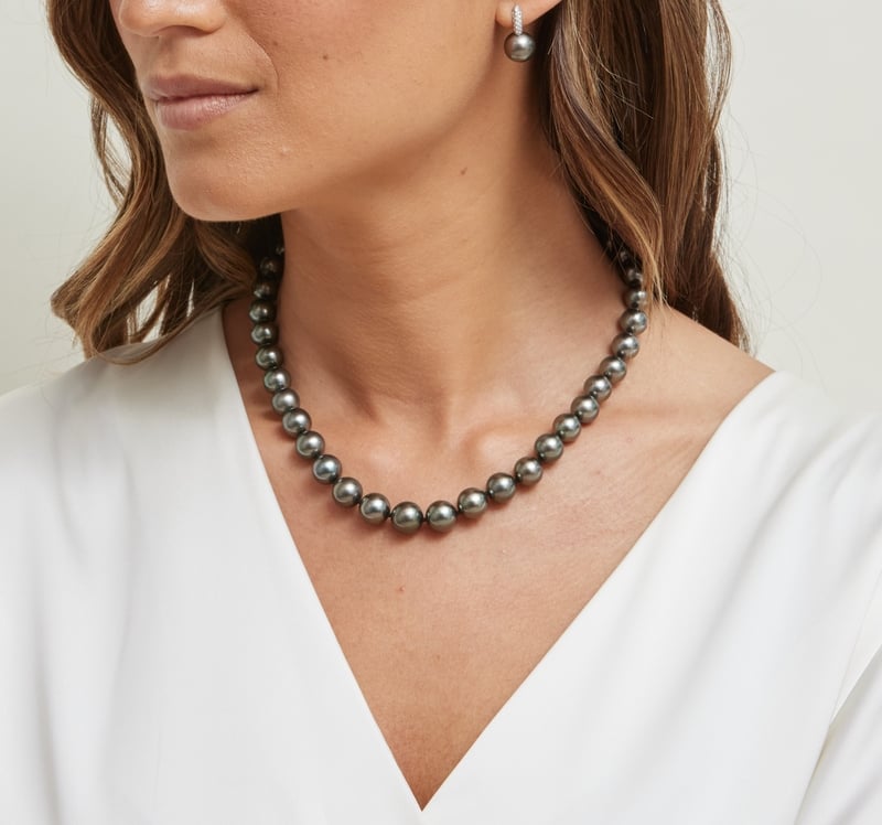 9-11mm Tahitian South Sea Pearl Necklace - AAAA Quality - Model Image