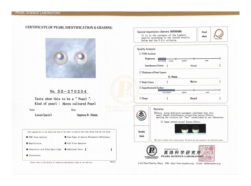 9.0-9.5mm Certified Hanadama Akoya Round Pearl Stud Earrings - Third Image