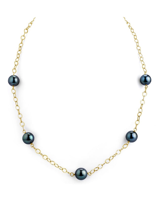 Tahitian South Sea Round Pearl Tincup Necklace - Model Image