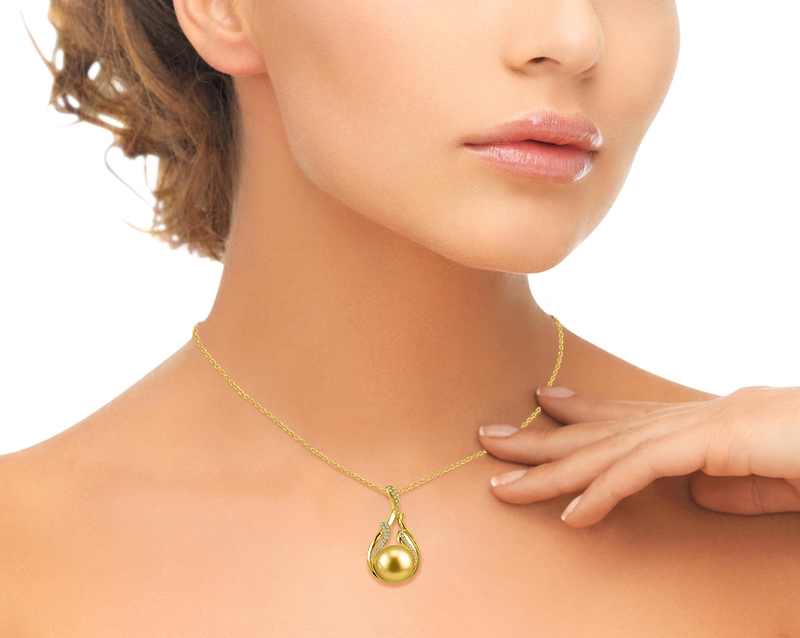 Golden South Sea Pearl & Diamond Layla Pendant - Model Image