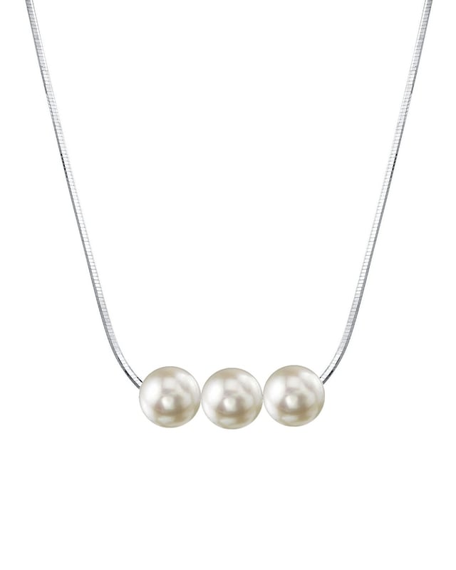 Pearl Moments - 6.5-7.0mm Akoya Pearl Silver Adjustable Chain Necklace - Model Image