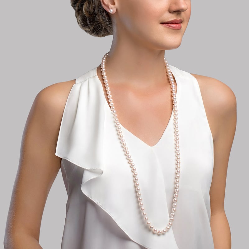 7.5-8.0mm Opera Length Japanese Akoya Pearl Necklace - Secondary Image