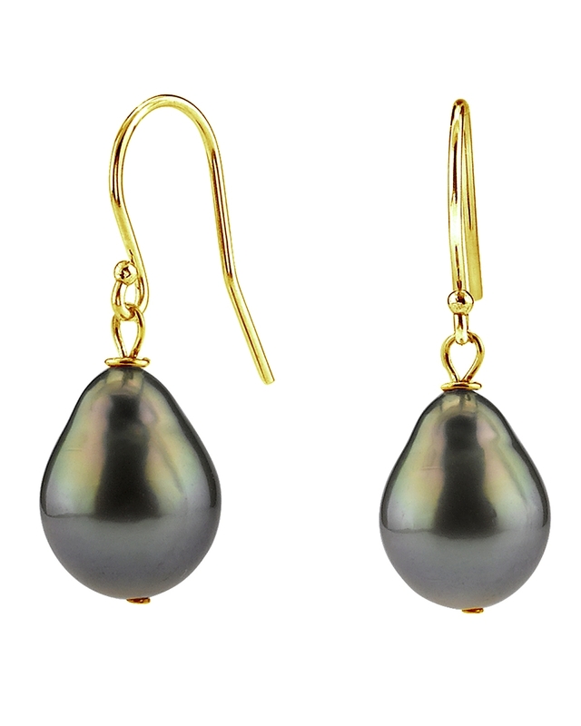 14K Gold Tahitian South Sea Teardrop Pearl Dangling Tincup Earrings - Secondary Image
