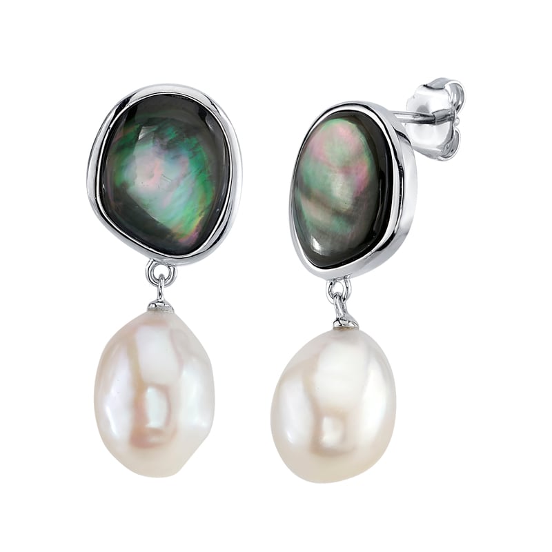 White Freshwater Pearl & Black Mother of Pearl Nina Earrings