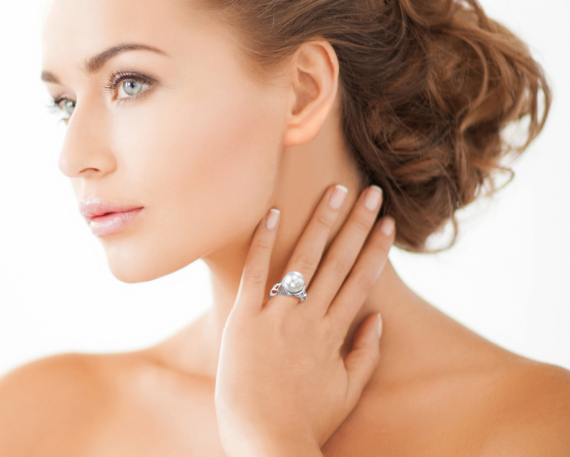 White South Sea Pearl & Diamond Abby Ring - Model Image