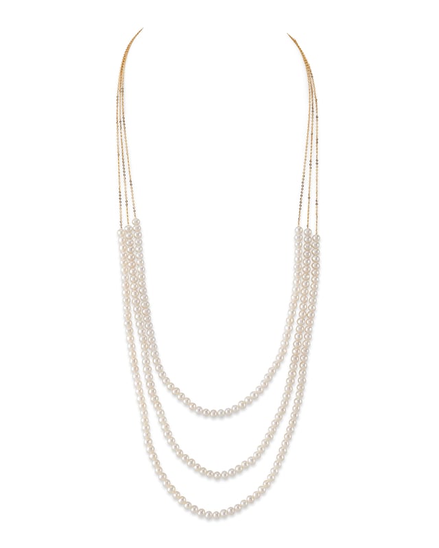 14K Gold Triple Freshwater Pearl and Chain Addie Necklace - Third Image
