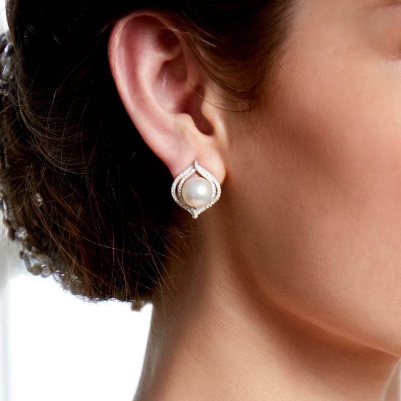 South Sea Pearl & Diamond Clara Earrings - Model Image