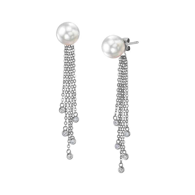White South Sea Pearl Threader Diamond Double Tear Earrings